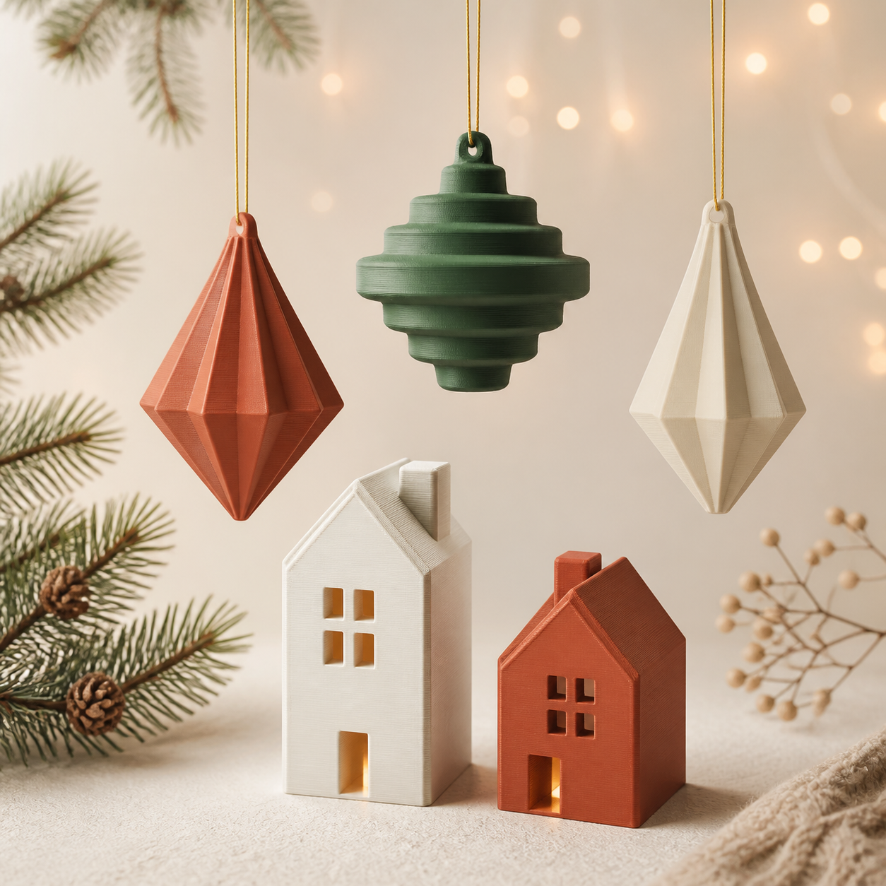 Moderne 3D-geprinte kerstdecoratie
